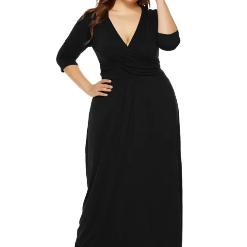 Deep V-Neck Plus Size Dress: Sexy, Ruched, Elegant Fiesta - Image 2