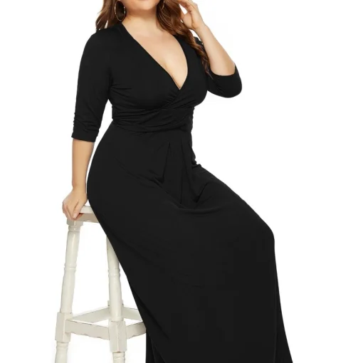 Deep V-Neck Plus Size Dress: Sexy, Ruched, Elegant Fiesta - Image 3