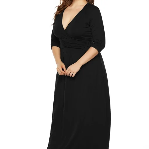 Deep V-Neck Plus Size Dress: Sexy, Ruched, Elegant Fiesta - Image 5