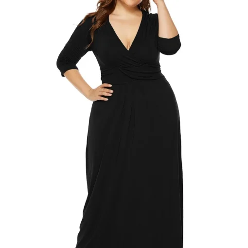 Deep V-Neck Plus Size Dress: Sexy, Ruched, Elegant Fiesta - Image 6