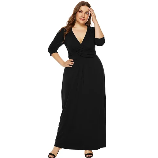 Deep V-Neck Plus Size Dress: Sexy, Ruched, Elegant Fiesta