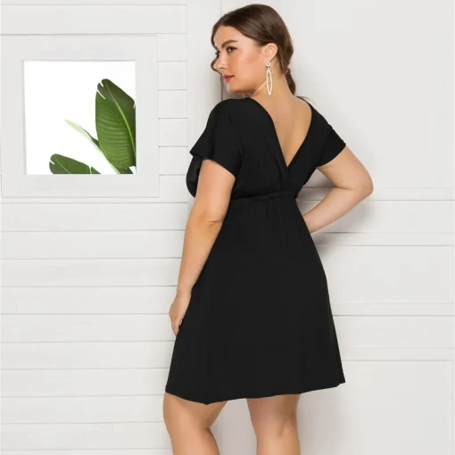 Fashion V-Neck Dress: Plus Size, Backless Elegance with Lace-Up - Image 2