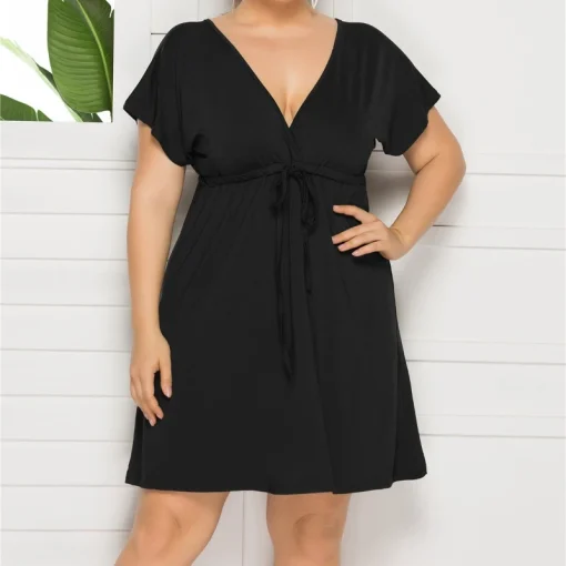 Fashion V-Neck Dress: Plus Size, Backless Elegance with Lace-Up - Image 3