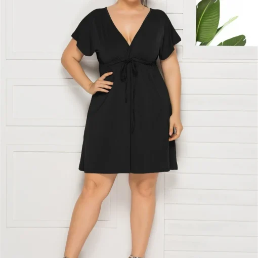 Fashion V-Neck Dress: Plus Size, Backless Elegance with Lace-Up - Image 4