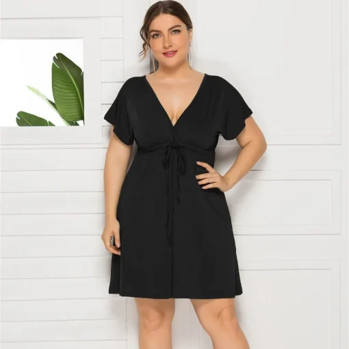 Fashion V-Neck Dress: Plus Size, Backless Elegance with Lace-Up