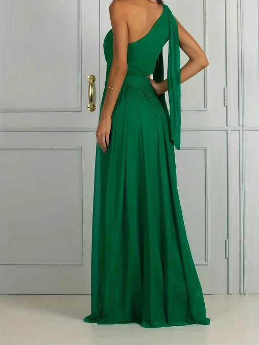 One-Shoulder Mesh Dress: Sexy Plus Size, High Waist, Elegant Green - Image 5