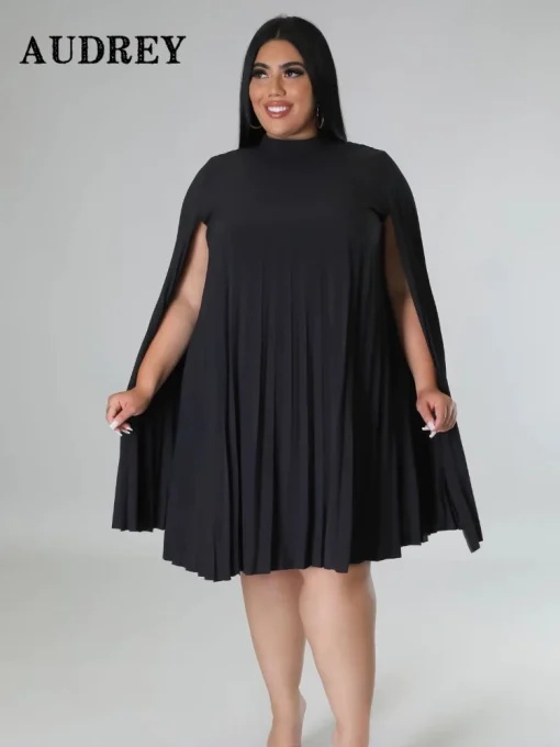 Midi Dress: Plus Size, Draped Cloak Sleeve, Elegant Evening Wear - Image 3