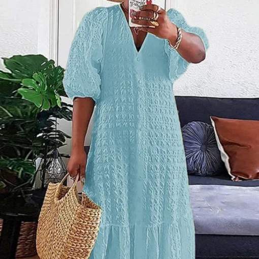 Bohemian Maxi Shirt Dress: Plus Size, V-Neck, Summer Chic - Image 4