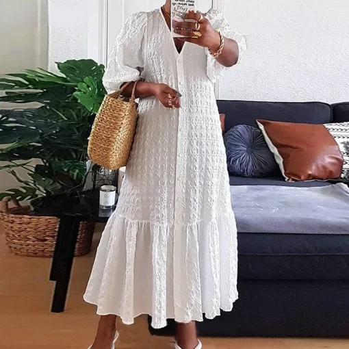 Bohemian Maxi Shirt Dress: Plus Size, V-Neck, Summer Chic