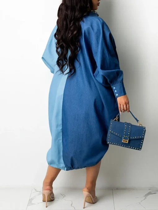 Drawstring Patchwork Shirt Dress: Plus Size Fashion Streetwear - Image 2