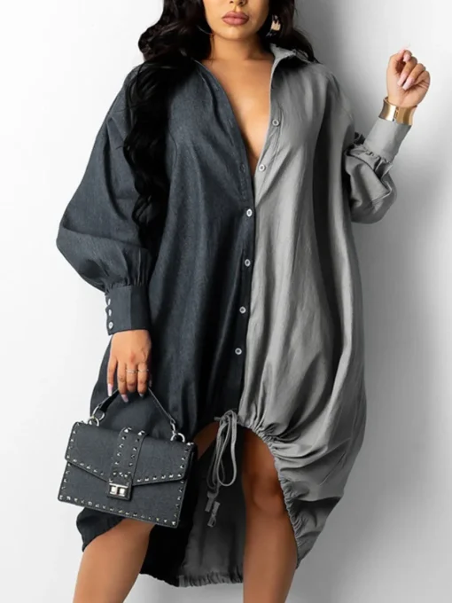 Drawstring Patchwork Shirt Dress: Plus Size Fashion Streetwear - Image 6