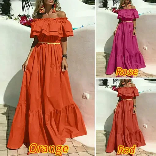 Bohemian Off-Shoulder Maxi Dress: Sexy, Ruffled, Summer