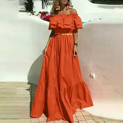 Bohemian Off-Shoulder Maxi Dress: Sexy, Ruffled, Summer - Image 5