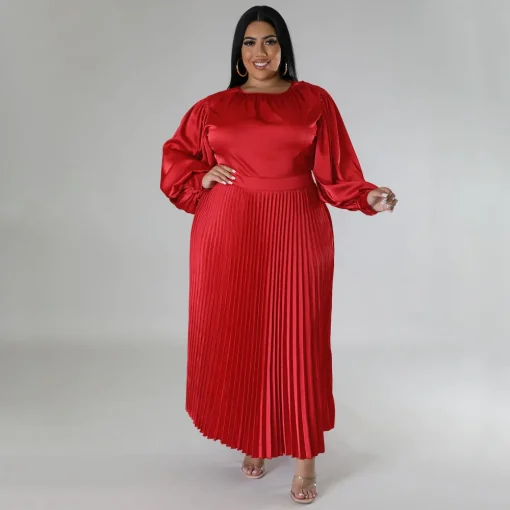 Lantern Sleeve Midi Dress: Elegant, Plus Size, High Waist - Image 5