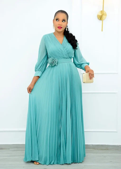 Lantern Sleeve Plus Size Long Dress: Elegant V-Neck Evening Wear - Image 5