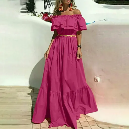 Bohemian Off-Shoulder Maxi Dress: Sexy, Ruffled, Summer - Image 6