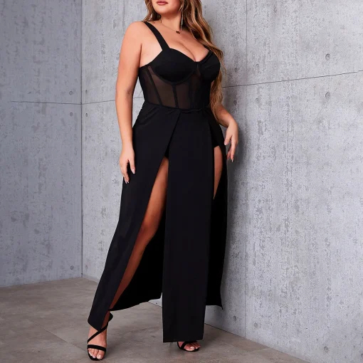 Elegant Plus Size Dress: Backless Design, Square Neck, High Slit - Image 4