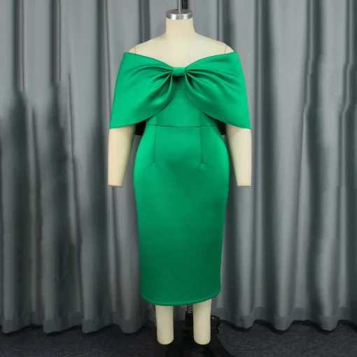 Green Sexy Bodycon Dress: Off-Shoulder, Big Bow, Elegant Ankle-Length - Image 2