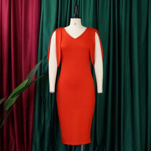 Sexy V-Neck Bodycon Dress: Petal Sleeve, Solid, Elegant Partywear - Image 2