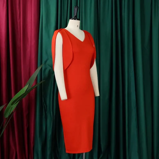 Sexy V-Neck Bodycon Dress: Petal Sleeve, Solid, Elegant Partywear - Image 3