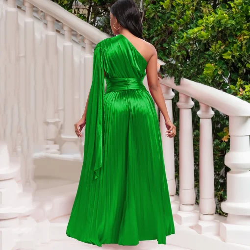 Elegant One-Shoulder Maxi: Sexy, Pleated, Celebration Chic - Image 2