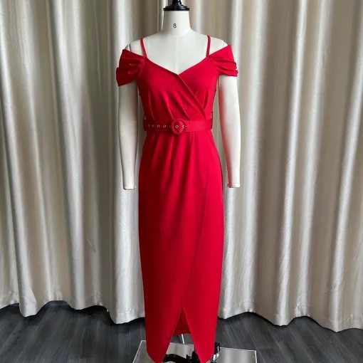 Sexy Long Spaghetti Strap Dress: V Neck, Short Sleeve, Elegant - Image 2