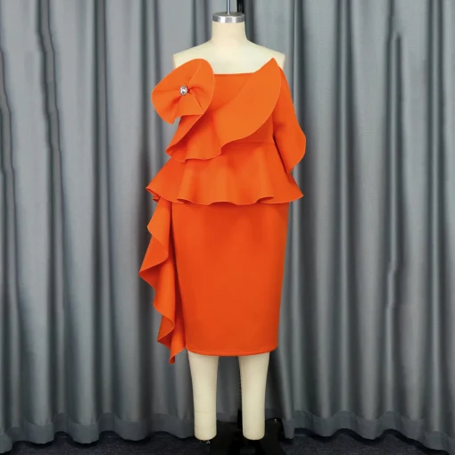 Strapless Orange Dress: Backless, Ruffles, Elegant Evening Partywear - Image 2