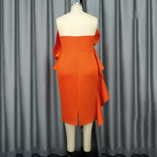 Strapless Orange Dress: Backless, Ruffles, Elegant Evening Partywear - Image 4