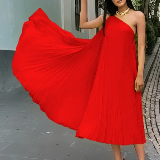 One-Shoulder Backless Pleated Dress: Sexy, Elegant for Party - Image 3