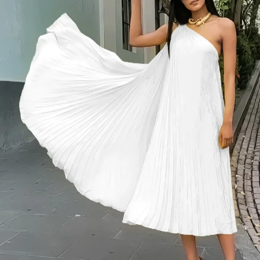 One-Shoulder Backless Pleated Dress: Sexy, Elegant for Party - Image 4