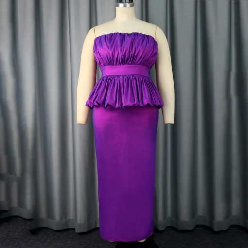 Purple Strapless Dress: Elegant, Backless, High Waist, Ankle-Length - Image 2