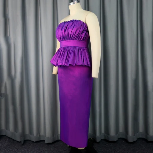 Purple Strapless Dress: Elegant, Backless, High Waist, Ankle-Length - Image 3