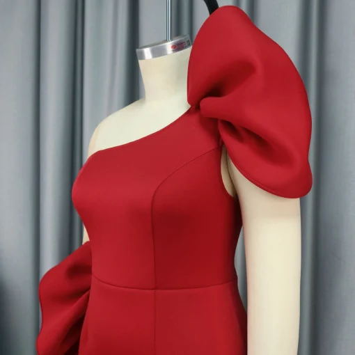 Red Sexy Dress: One Shoulder, Ruffles, Sheath, Luxury Partywear - Image 5