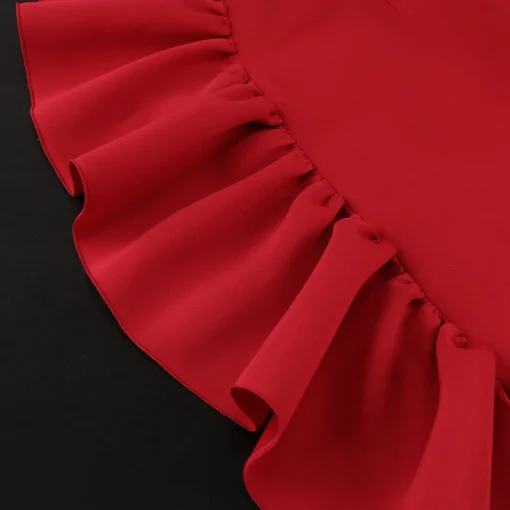 Red Sexy Dress: One Shoulder, Ruffles, Sheath, Luxury Partywear - Image 6