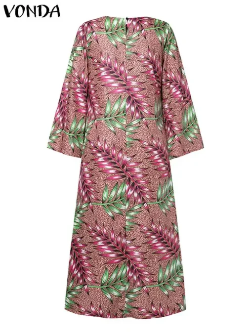 Bohemian Printed Maxi Dress - Autumn Flare Sleeve - Image 3