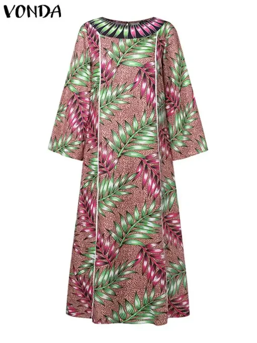 Bohemian Printed Maxi Dress - Autumn Flare Sleeve - Image 2