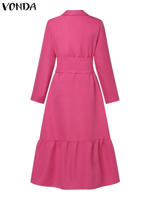 Elegant Long Sleeve Shirt Dress: Ruffled, Belted, Autumn - Image 2