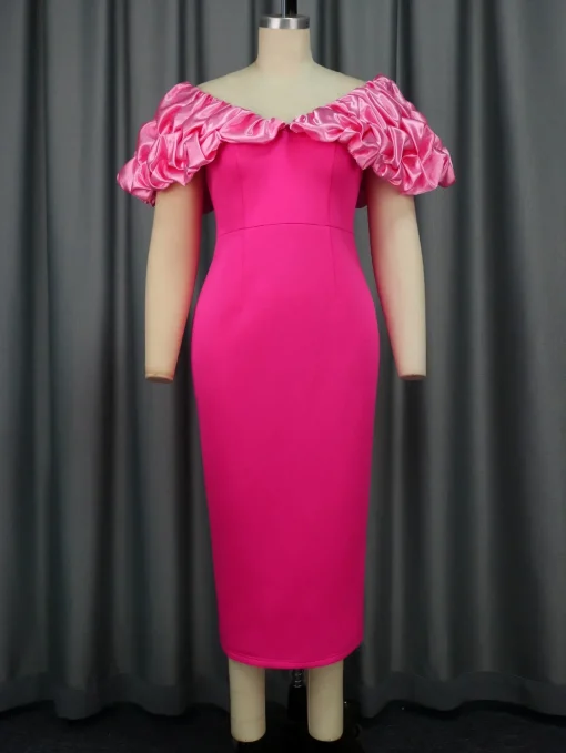 Pink Formal Party Dress: Off-Shoulder, Backless, Cape Sleeve, Plus Size - Image 2