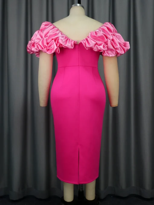 Pink Formal Party Dress: Off-Shoulder, Backless, Cape Sleeve, Plus Size - Image 3