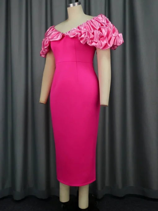 Pink Formal Party Dress: Off-Shoulder, Backless, Cape Sleeve, Plus Size - Image 4