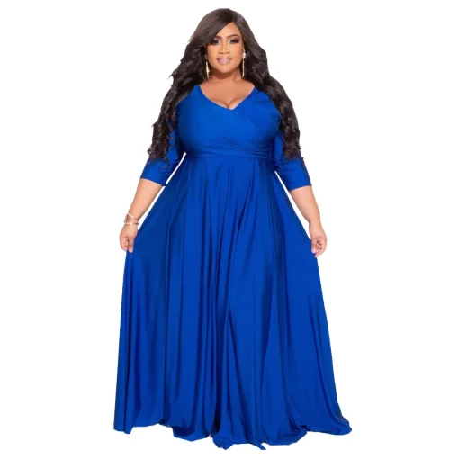 Chic V-Neck Maxi Dress: Plus Size Women's Fall Party Attire - Image 3