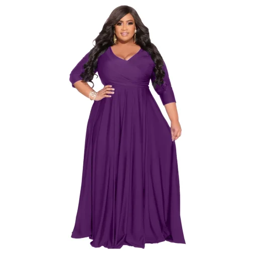 Chic V-Neck Maxi Dress: Plus Size Women's Fall Party Attire - Image 4