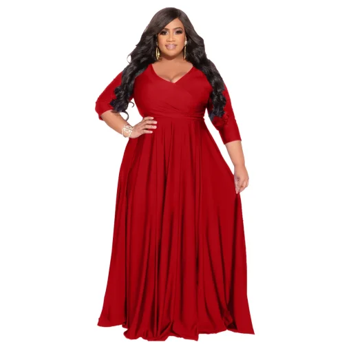 Chic V-Neck Maxi Dress: Plus Size Women's Fall Party Attire