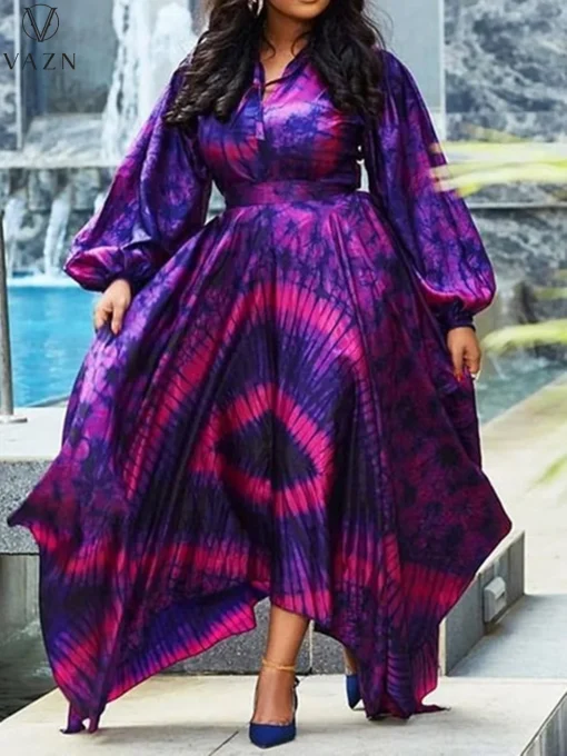 Elegant Plus Size Chiffon Maxi Dress: V-Neck, Full Sleeve Chic - Image 2