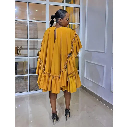 Elegant African Plus Size Yellow Dress - Half Sleeve - Image 2