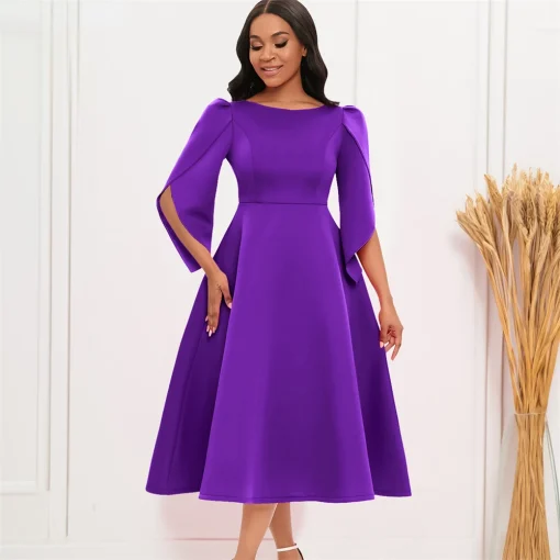 Plus Size Petal Sleeve A-Line Dress - Evening Elegance - Image 3