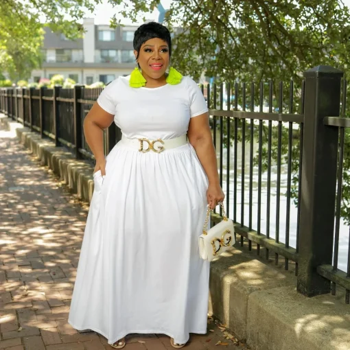 Casual Crew Neck Dress: Plus Size, High Waist Elegance - Image 2