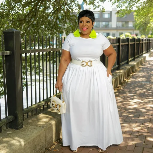 Casual Crew Neck Dress: Plus Size, High Waist Elegance - Image 4