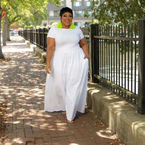 Casual Crew Neck Dress: Plus Size, High Waist Elegance