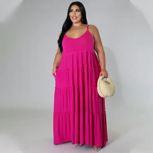 Sleek Plus Size Sling Dress: Sexy V-Neck, Backless Fashion